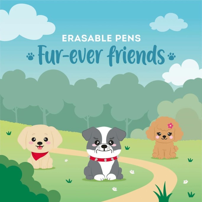 Legami, Set di 3 Penne Cancellabili, Erasable Pen, Fur-ever Friends