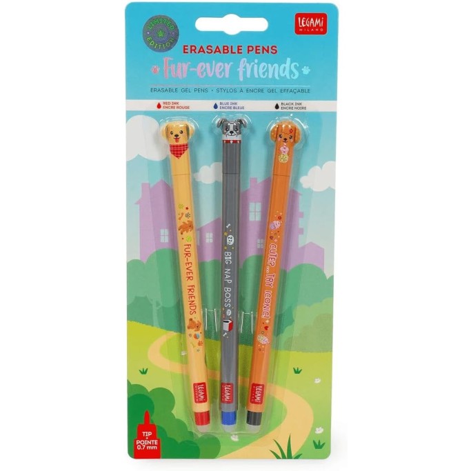 Legami, Set di 3 Penne Cancellabili, Erasable Pen, Fur-ever Friends