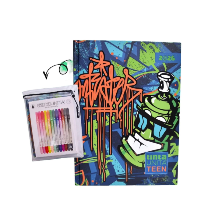 Tinta Unita Diario Agenda Scuola 2025/2026 Teen Street & Oh Oh 12 Mesi Copertina in PVC con CernieraPennarelli Brush Omaggio