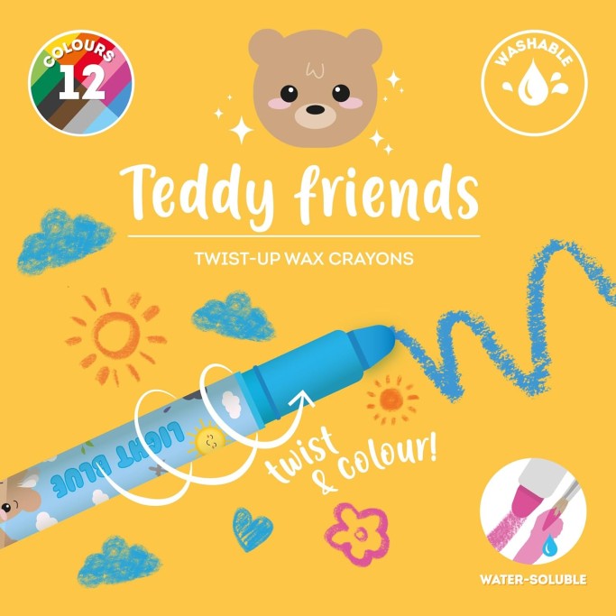 Legami, Set di 12 Pastelli a Cera Teddy Friends, a Rotazione