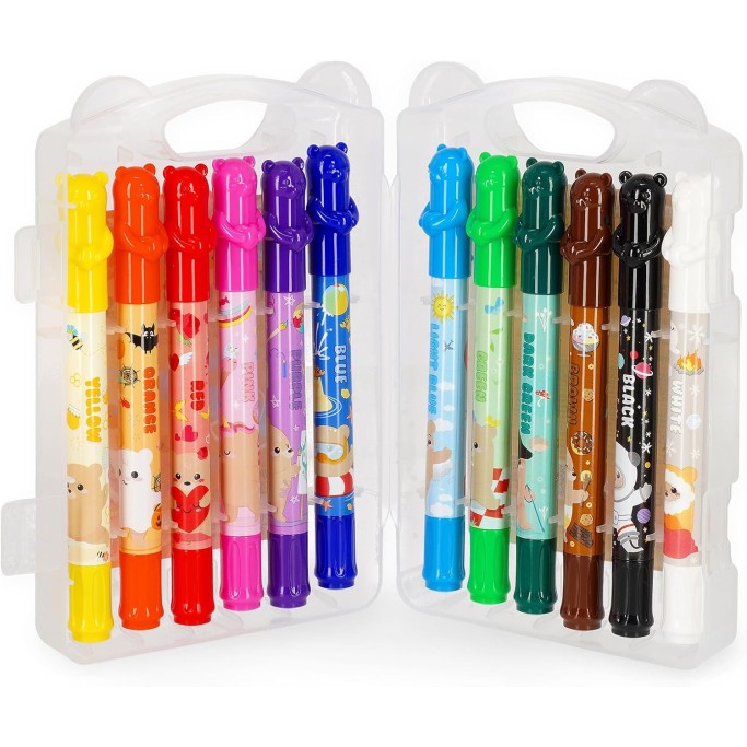Legami, Set di 12 Pastelli a Cera Teddy Friends, a Rotazione