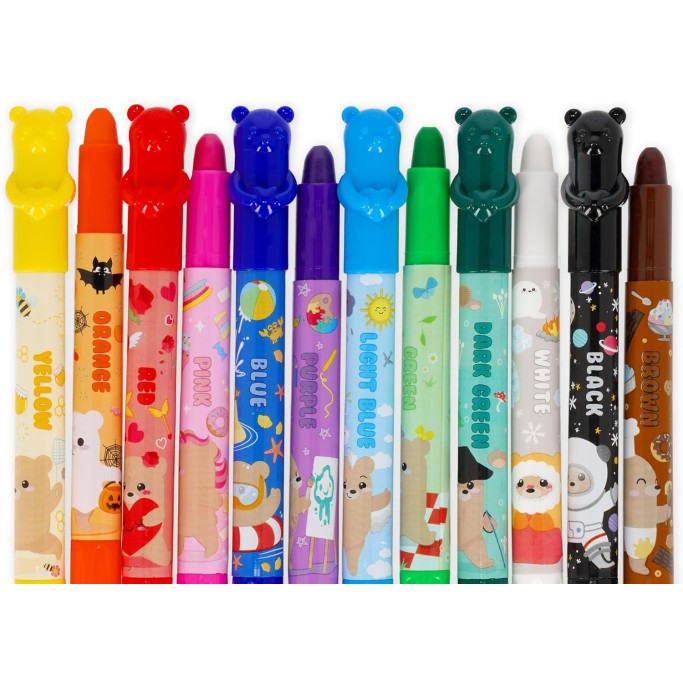 Legami, Set di 12 Pastelli a Cera Teddy Friends, a Rotazione