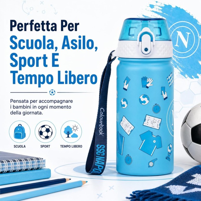 Colourbook, Borraccia Termica Bambini 400 Ml Napoli Ufficiale