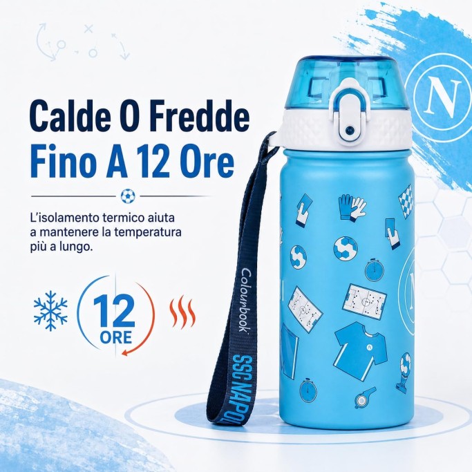 Colourbook, Borraccia Termica Bambini 400 Ml Napoli Ufficiale