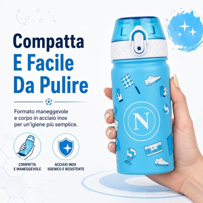 Colourbook, Borraccia Termica Bambini 400 Ml Napoli Ufficiale