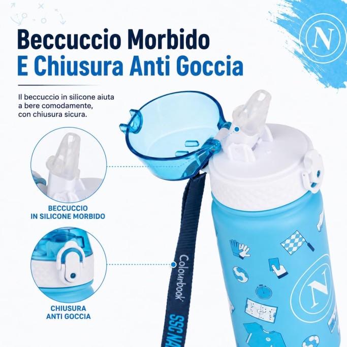 Colourbook, Borraccia Termica Bambini 400 Ml Napoli Ufficiale
