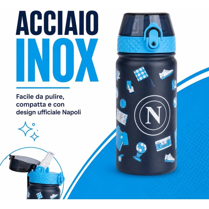 Colourbook, Borraccia Termica Bambini 400 Ml Napoli Ufficiale