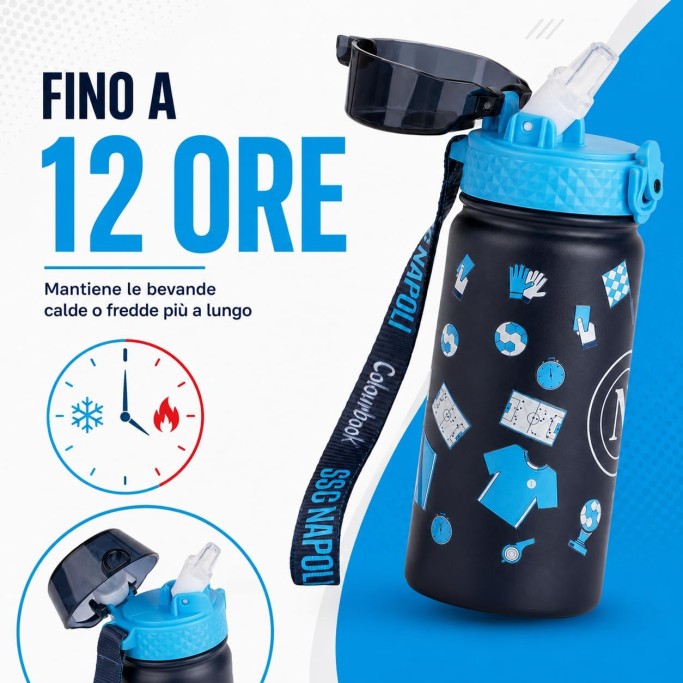 Colourbook, Borraccia Termica Bambini 400 Ml Napoli Ufficiale