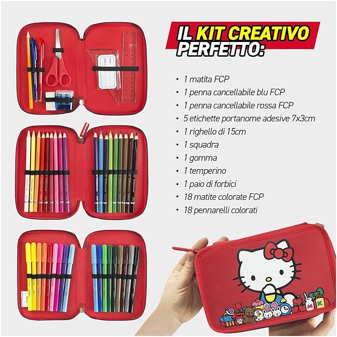HELLO KITTY , Astuccio 3 zip Scuola Ufficiale Hello Kitty
