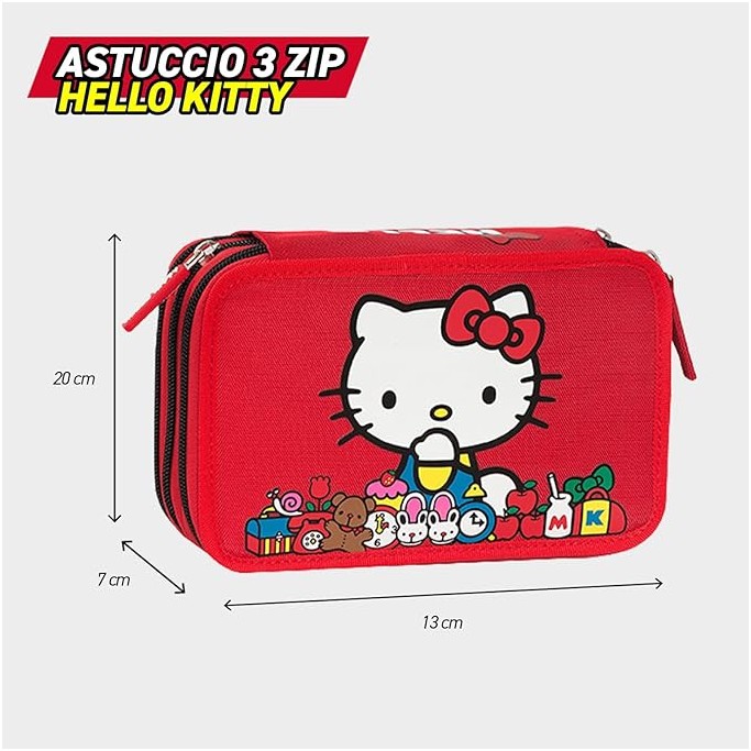 HELLO KITTY , Astuccio 3 zip Scuola Ufficiale Hello Kitty