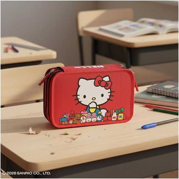 HELLO KITTY , Astuccio 3 zip Scuola Ufficiale Hello Kitty