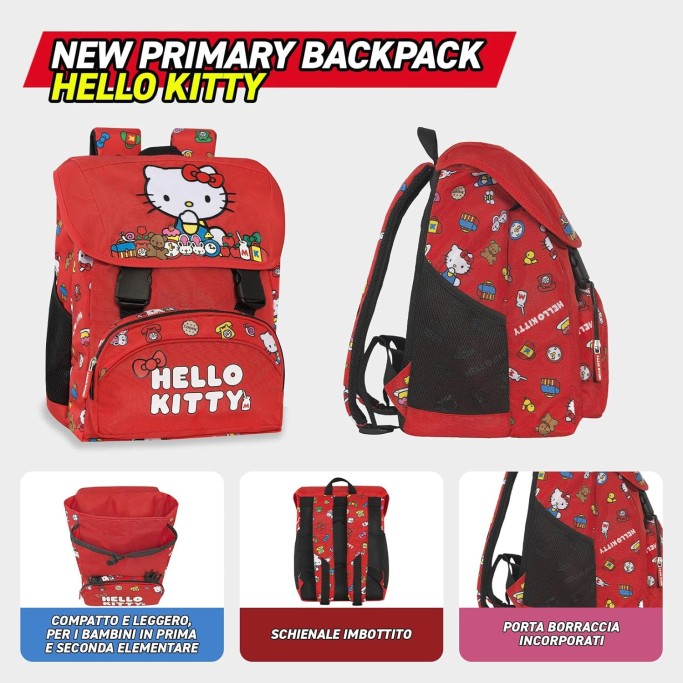HELLO KITTY, Zaino Scuola Elementare Ufficiale Hello Kitty