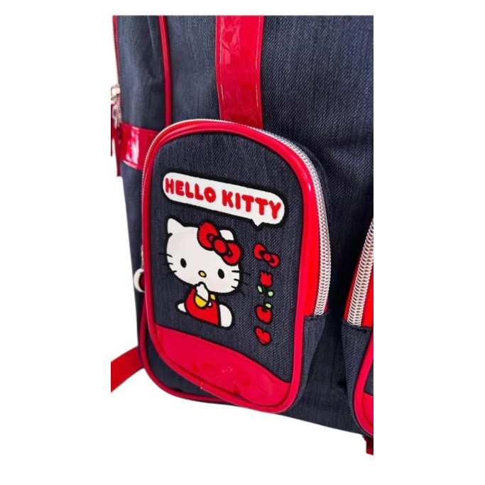 Zaino scuola red in jeans Hello Kitty