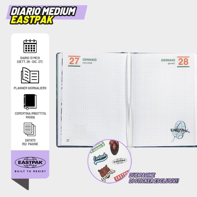 EASTPAK, Diario Scuola 2026-2027, Diario Datato 13 Mesi