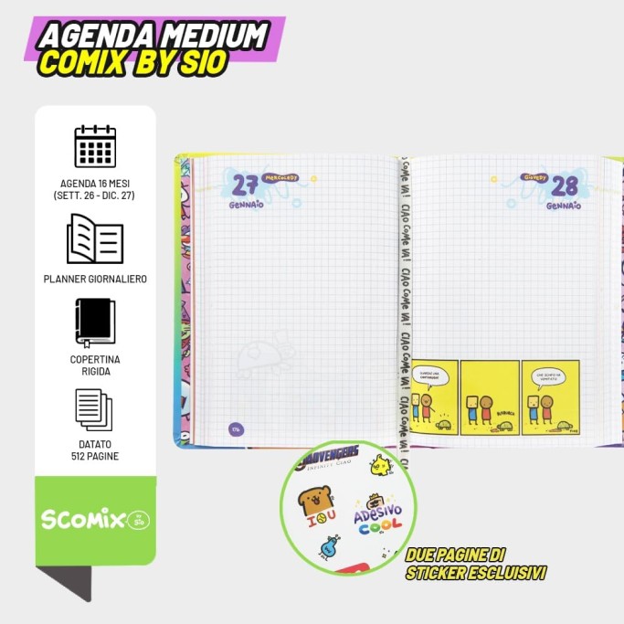 COMIX Scomix by Sio, Agenda Giornaliera 16 Mesi, Diario 2026-2027
