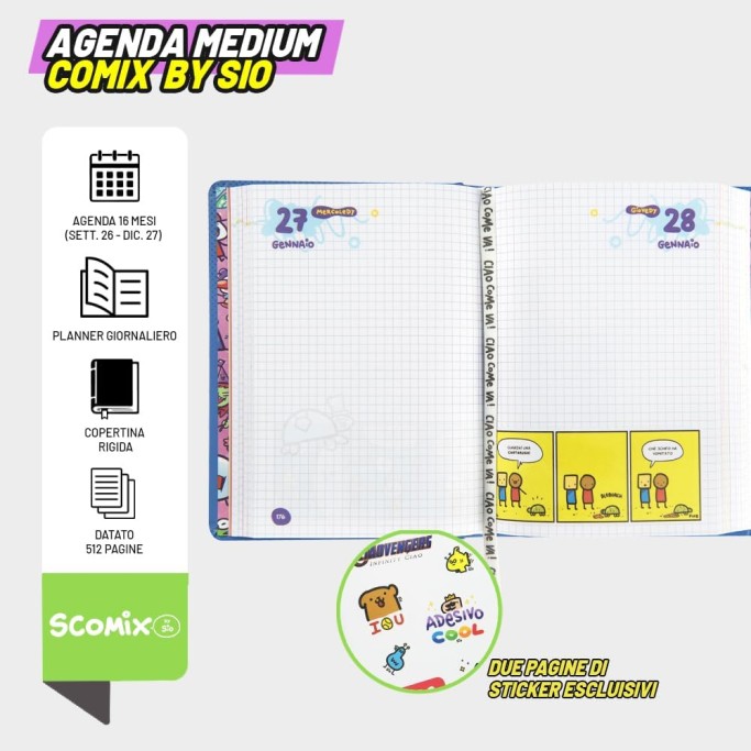 COMIX Scomix by Sio, Agenda Giornaliera 16 Mesi, Diario 2026-2027