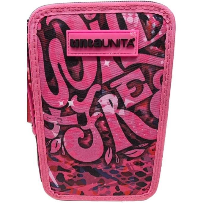 Tinta Unita, Astuccio Scuola Rosa Wild Completo con Colori 3 Zip