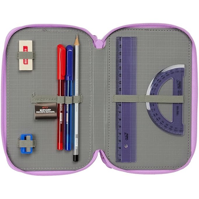 K-POP Demon Hunters , Astuccio scuola 3 zip + omaggio colori Tinta Unita