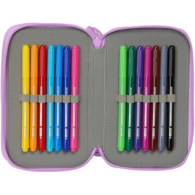 K-POP Demon Hunters , Astuccio scuola 3 zip + omaggio colori Tinta Unita
