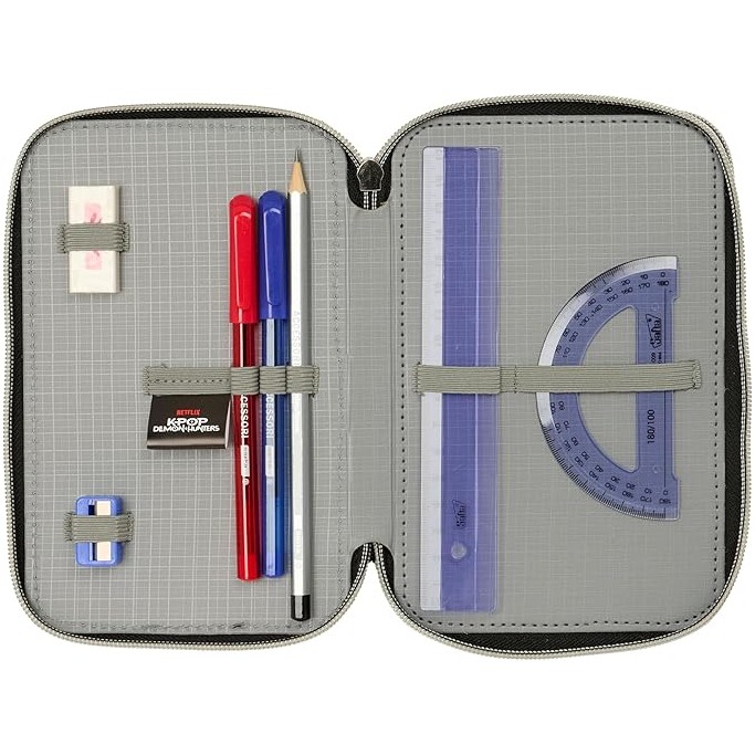 K-POP Demon Hunters , Astuccio scuola 3 zip + omaggio colori Tinta Unita