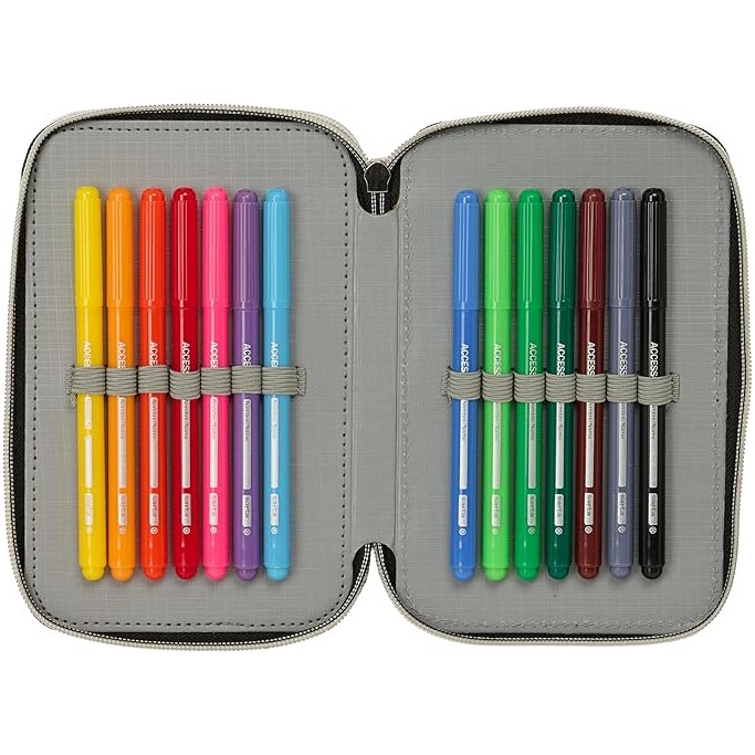 K-POP Demon Hunters , Astuccio scuola 3 zip + omaggio colori Tinta Unita