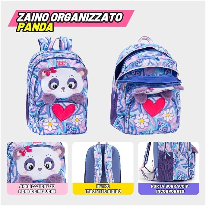 Zaino Scuola Organizzato Panda Mofumofu
