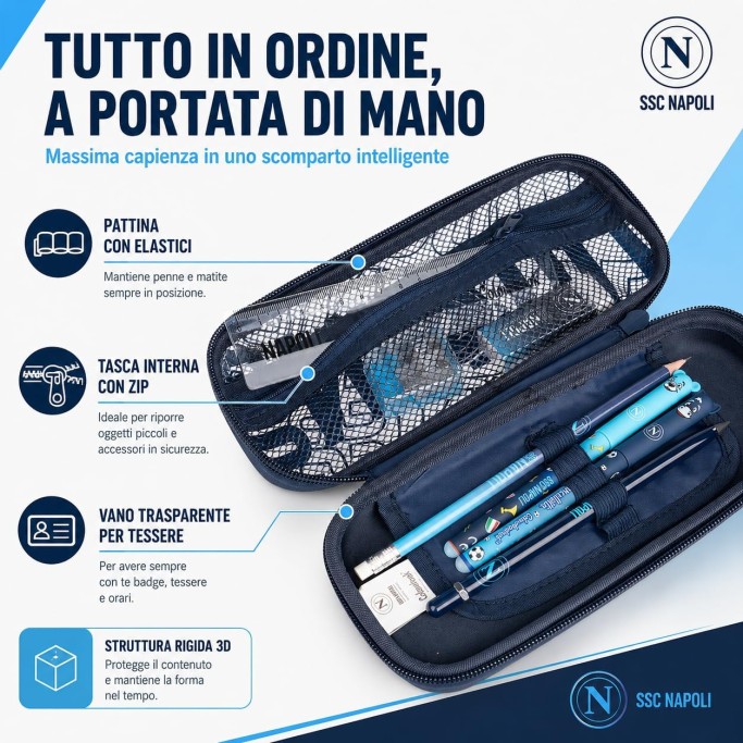 Colourbook Astuccio Scuola Portapenne Rigido Napoli