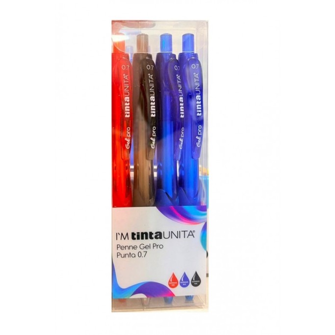 Tinta Unita, Set 4 Penne a Scatto inchiostro Gel Pro 0.7mm