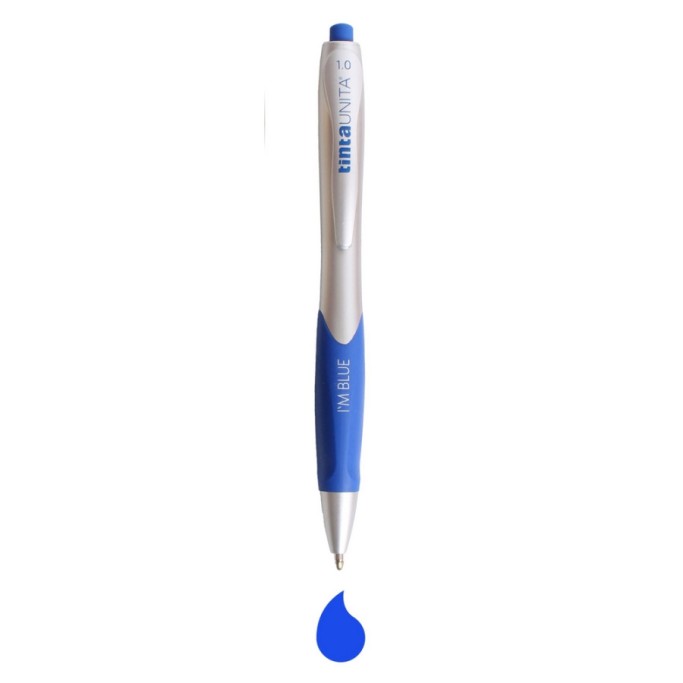 Tinta Unita, Penna sfera a scatto fusto Argento 1.0 Blu