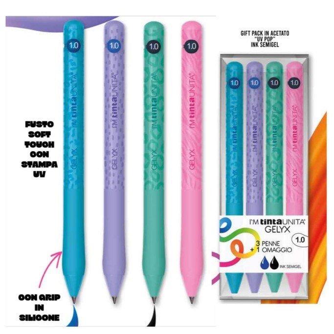 Tinta Unita, Set 4 penne gelyx fashion punta 1,0