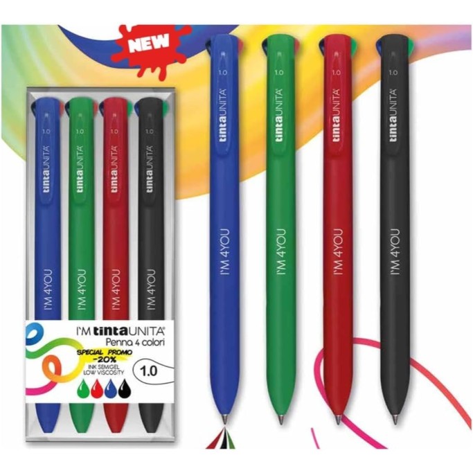 Tinta Unita. Set 4 Penne Gel Fashion Style, Punta 1,0 mm, 4 Colori
