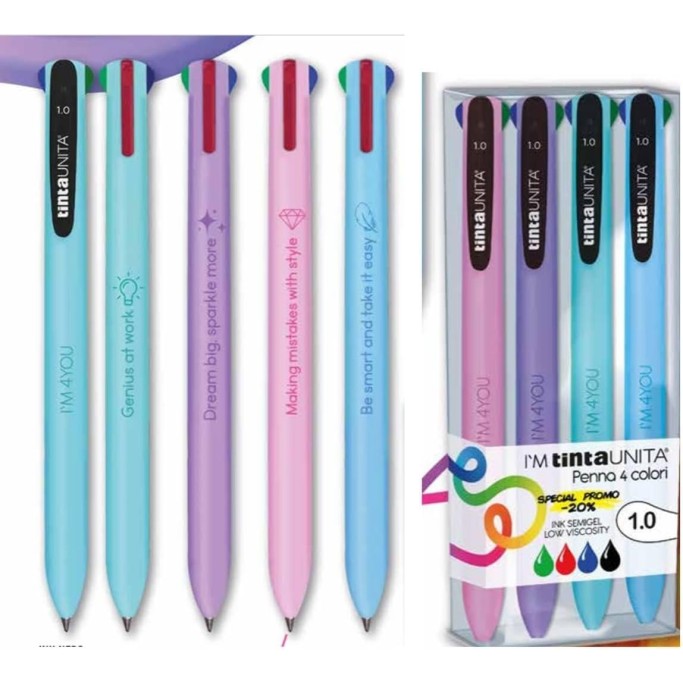 Tinta Unita, Set 4 Penne Gel Fashion Style, Punta 1,0 mm, 4 Colori