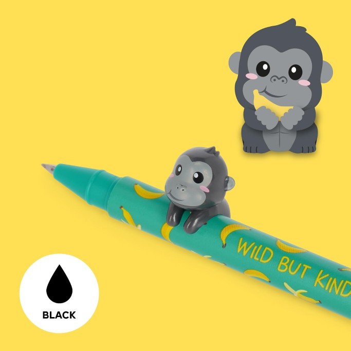 Legami, Penna Gel con Animaletto Decorativo, Lovely Friends, Tema Gorilla