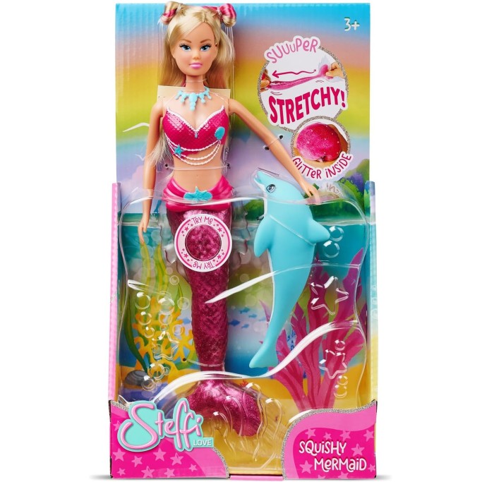 Simba, Steffi Love Squishy Mermaid, bambola Sirena 29 cm con coda Squishy morbida e glitterata