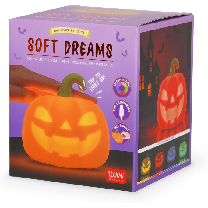 Legami, Halloween  Luce Led Ricaricabile in Silicone, Soft Dreams, Zucca di Halloween