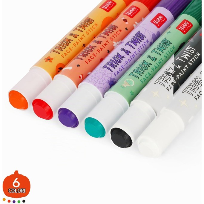 Legami, Halloween Set di 6 Trucchi Viso in Stick, Halloween, 1 Stencil incluso
