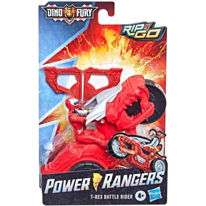 Power Rangers Dino Fury Rip N Go T-Rex Battle Rider and Dino Fury Red Ranger 15-cm