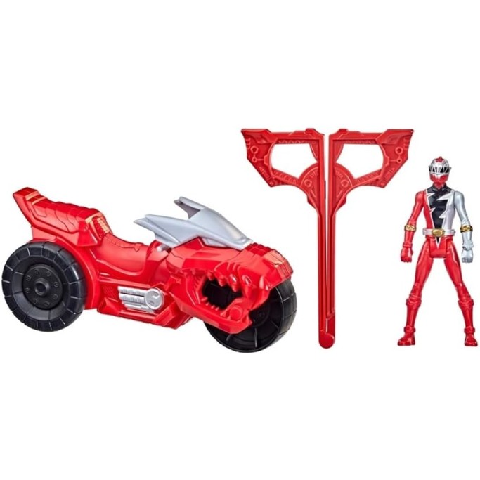 Power Rangers Dino Fury Rip N Go T-Rex Battle Rider and Dino Fury Red Ranger 15-cm