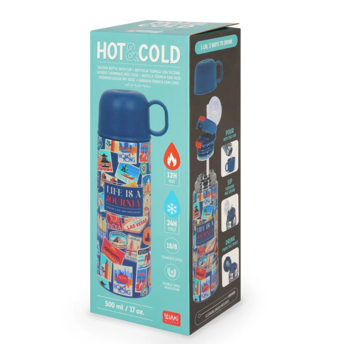 Legami, Borraccia Termica Travel, Tazzina inclusa, capacità max 500 ml