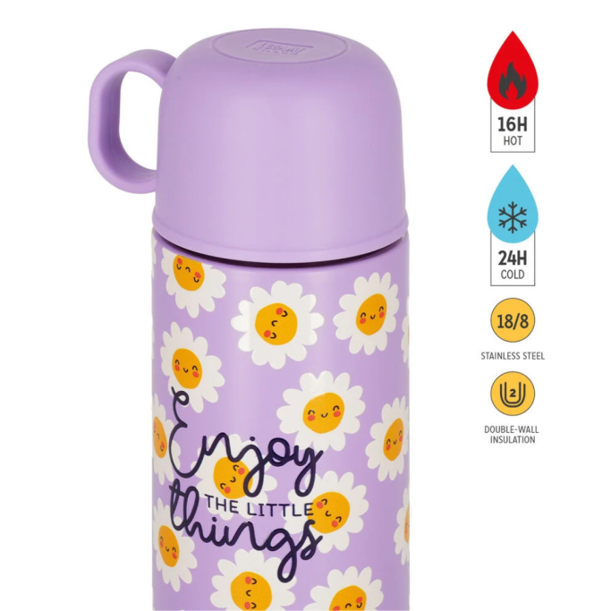 Legami, Borraccia Termica Daisy, Tazzina inclusa, capacità max 500 ml