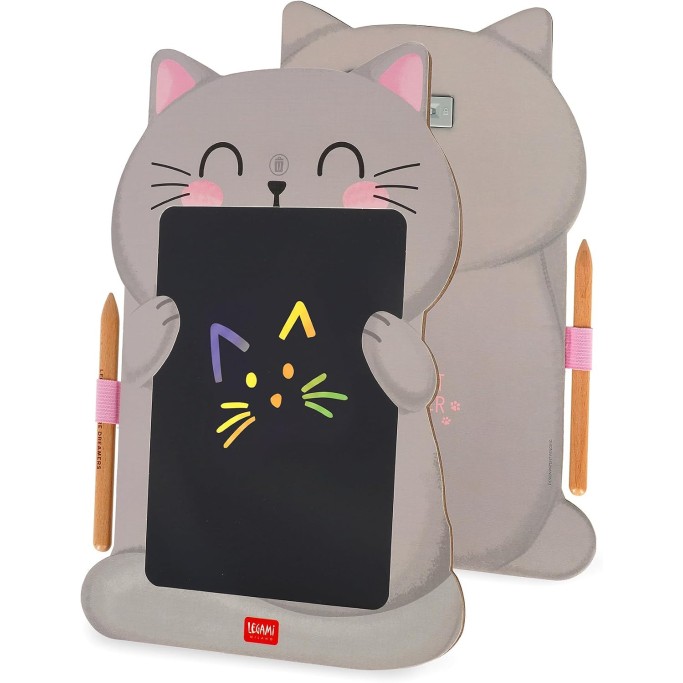 Legami, Lavagna Kitty portatile LCD in Cartone, 1 Matita, Tratto Multicolore