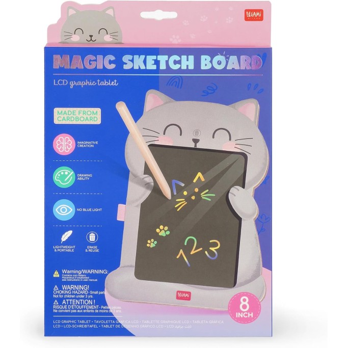 Legami, Lavagna Kitty portatile LCD in Cartone, 1 Matita, Tratto Multicolore