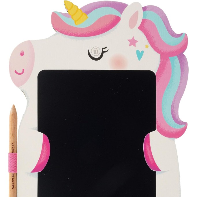 Legami, Lavagna Unicorno portatile LCD in Cartone, 1 Matita, Tratto Multicolore