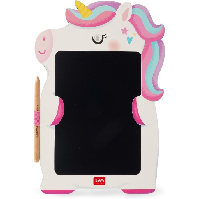 Legami, Lavagna Unicorno portatile LCD in Cartone, 1 Matita, Tratto Multicolore