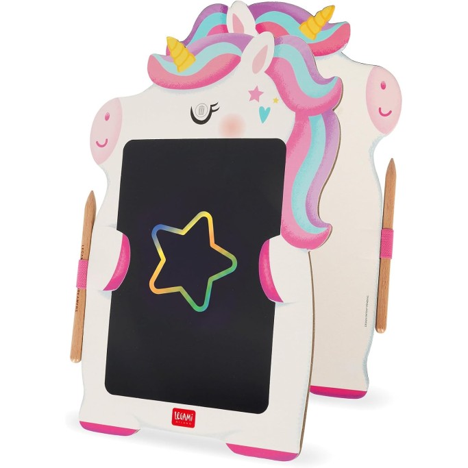 Legami, Lavagna Unicorno portatile LCD in Cartone, 1 Matita, Tratto Multicolore
