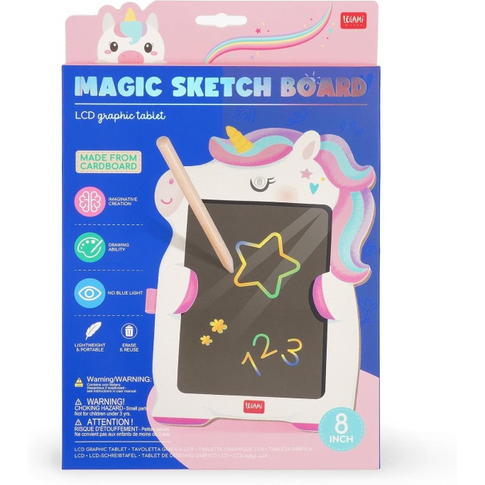 Legami, Lavagna Unicorno portatile LCD in Cartone, 1 Matita, Tratto Multicolore