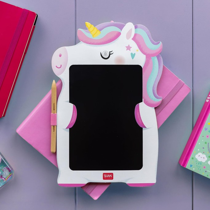 Legami, Lavagna Unicorno portatile LCD in Cartone, 1 Matita, Tratto Multicolore