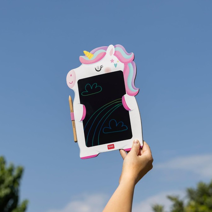 Legami, Lavagna Unicorno portatile LCD in Cartone, 1 Matita, Tratto Multicolore