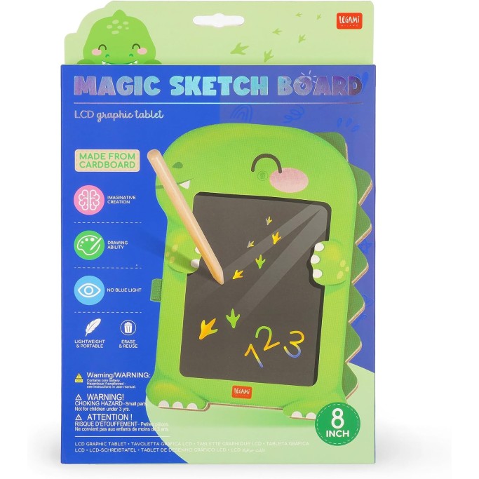 Legami, Lavagna Dinosauro portatile LCD in Cartone, 1 Matita, Tratto Multicolore
