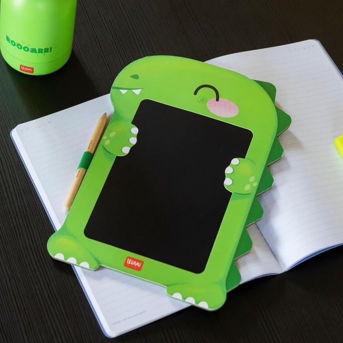 Legami, Lavagna Dinosauro portatile LCD in Cartone, 1 Matita, Tratto Multicolore